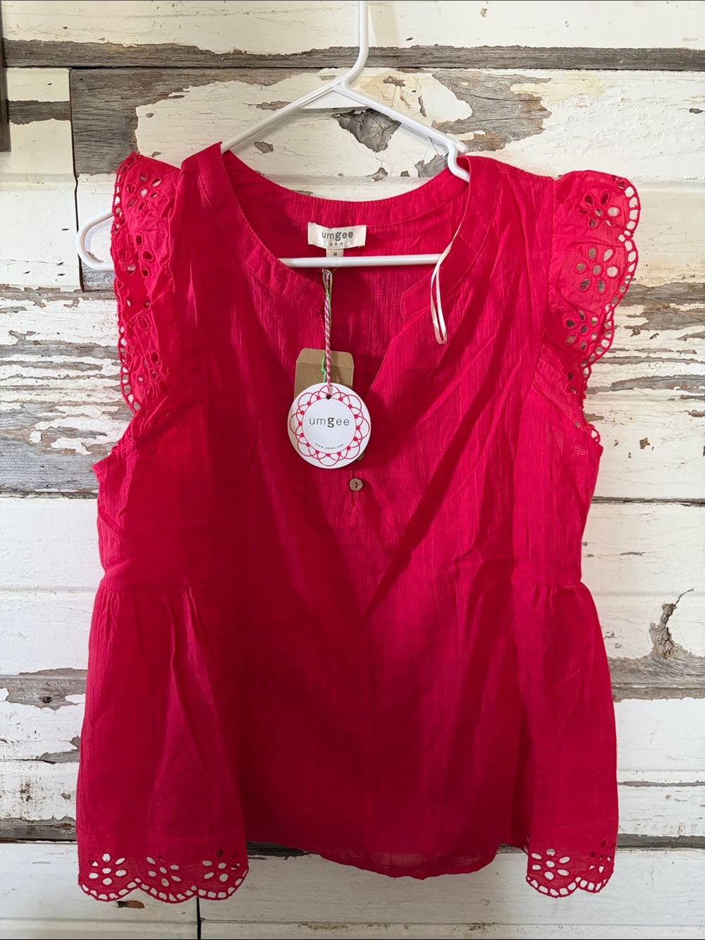 Umgee Hot Pink Eyelet Sleeve Peplum Camisole
